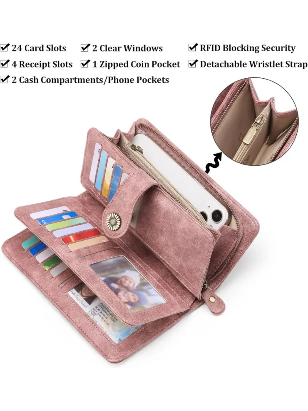 Stylish Trifold Wristlet Wallet for Women - Large Capacity, RFID Blocking